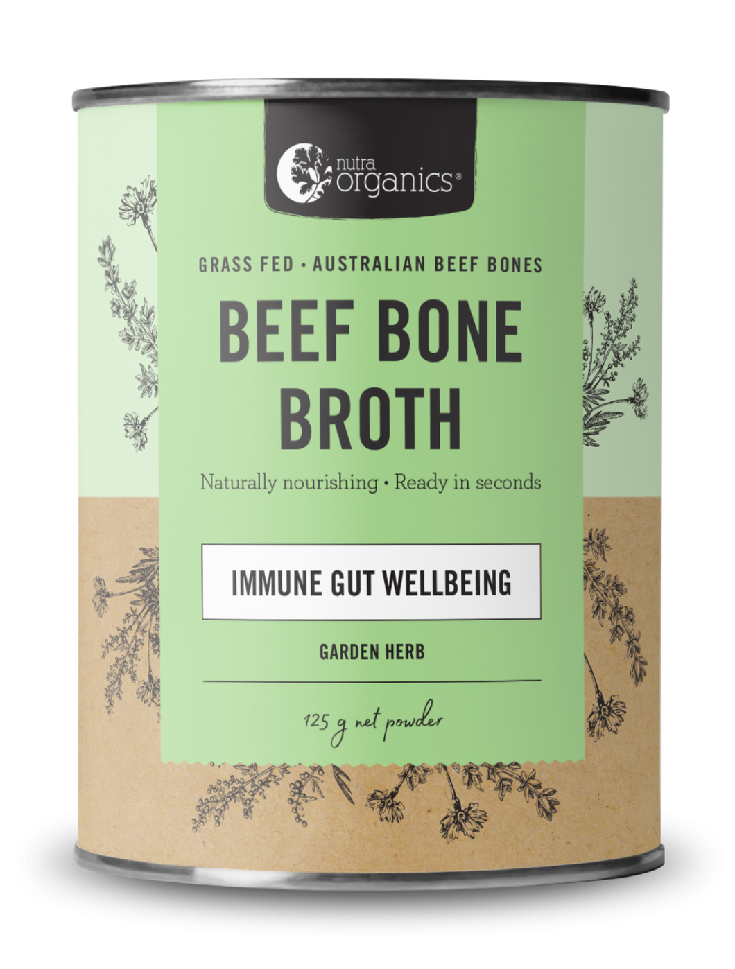 Broth Powder - Beef, Nutra Organics, Garden Herb, Canister 125g
