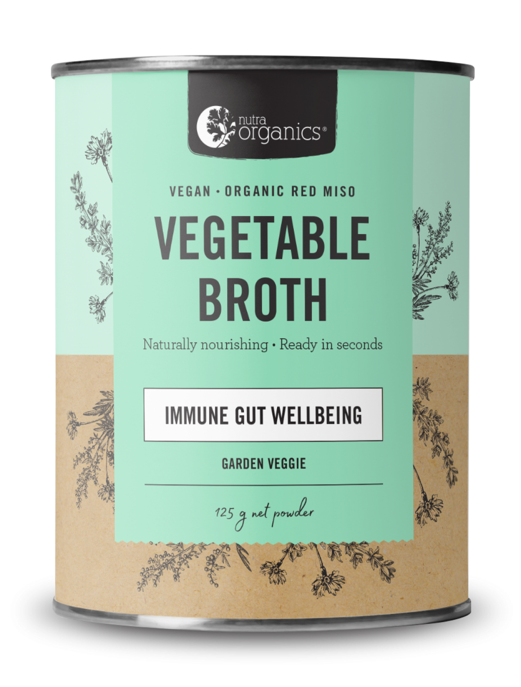 Broth Powder - Vegetable, Nutra Organics, Canister 125g